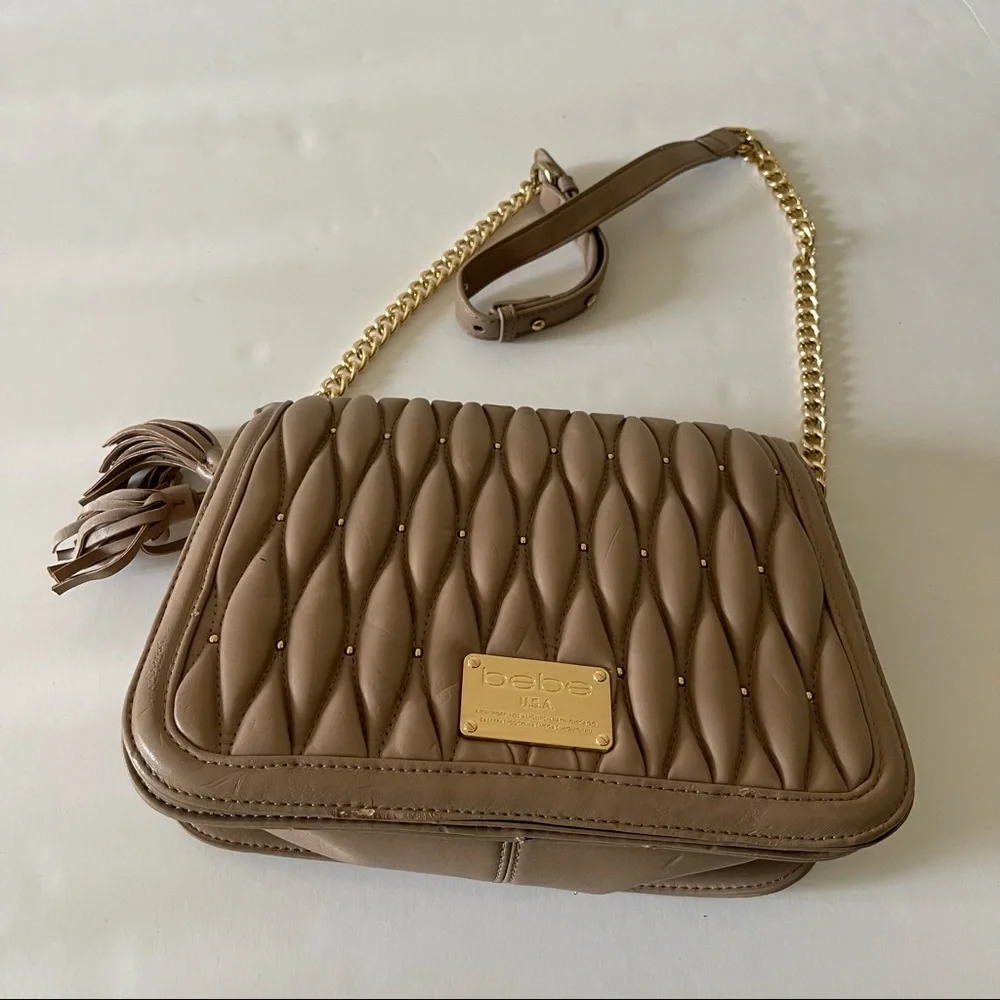 bebe Quilted Puff Faux Leather Crossbody Purse